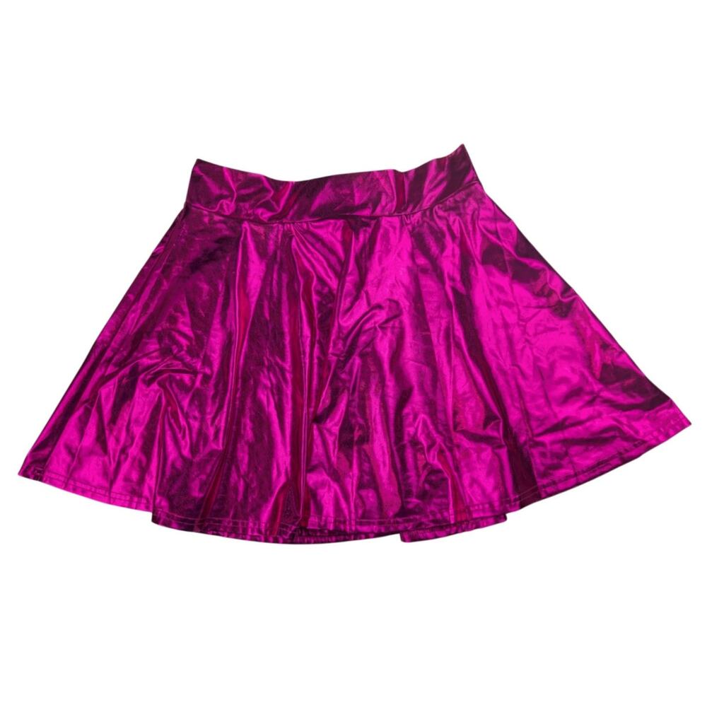 Pink Metallic Mini Skirt Party Festival Bright Swishy Indie Kate Kasin Medium